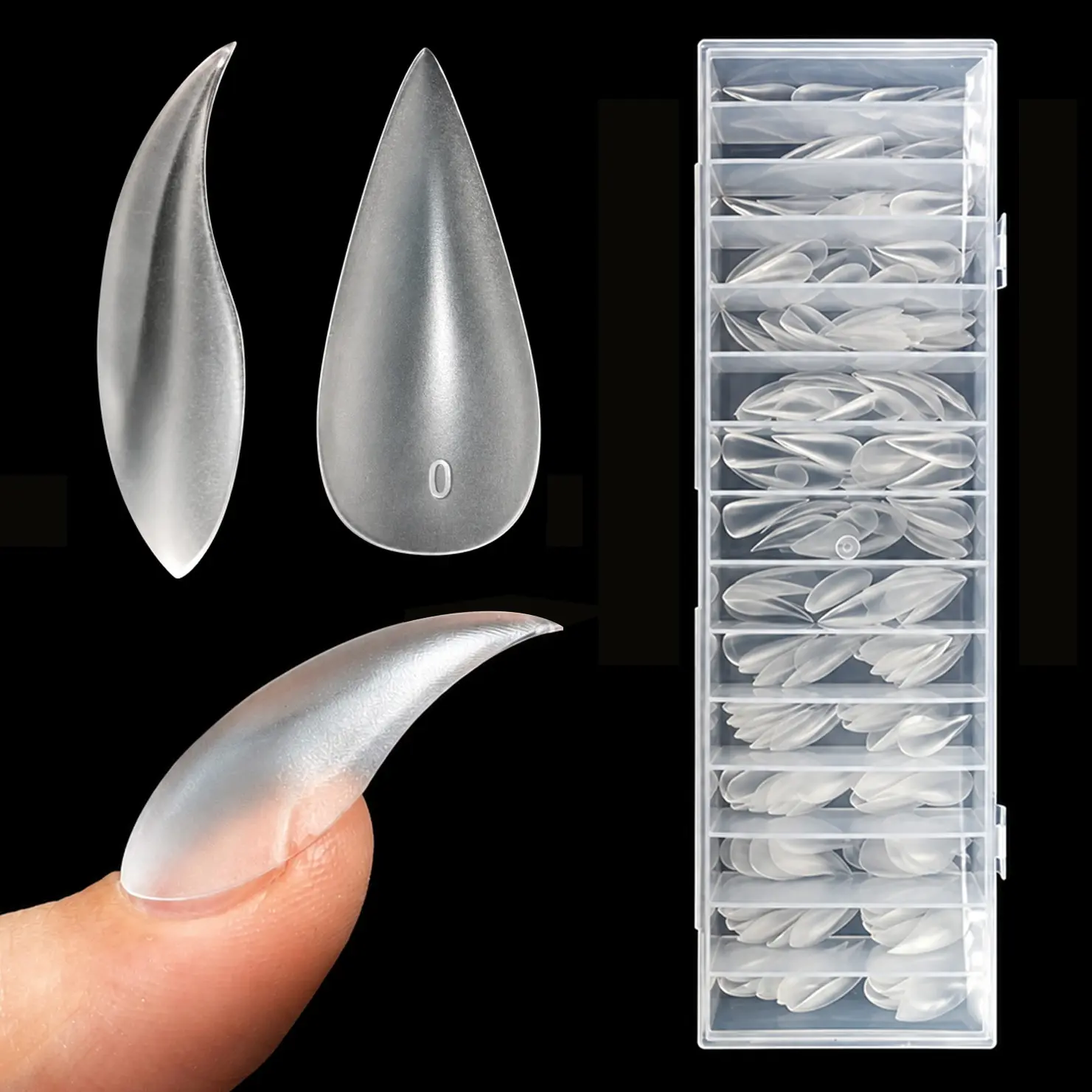 150Pcs 3D Cat Claw Nail Tips, Short Curved Stiletto Clear Matte Full Cover False Nails, PMMA Claw Nail Extensions for Halloween Cosplay, DIY Manicure & Salon Use, DIY Nail Art