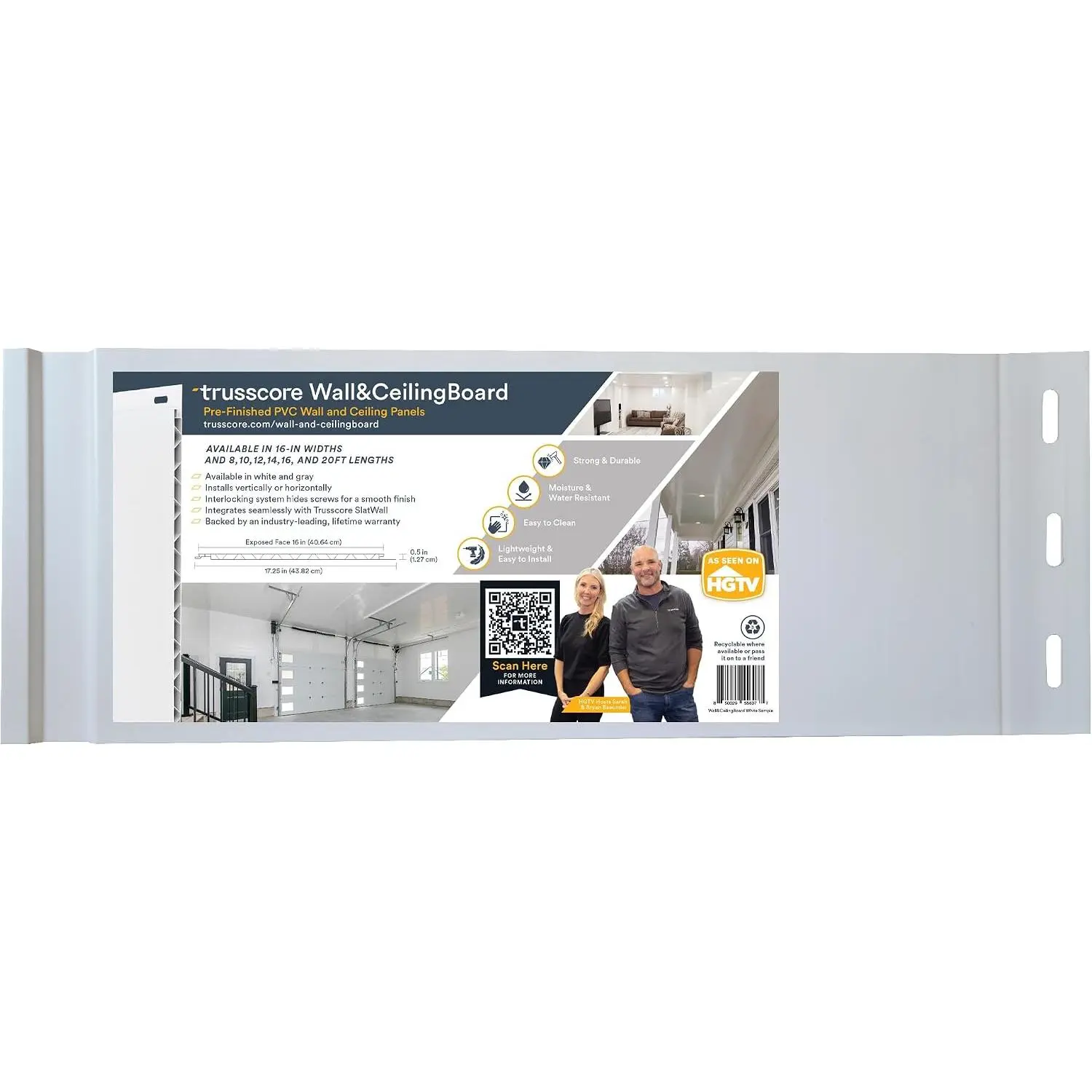 Wall&CeilingBoard, 16" Wide Panel - Sample (White)
