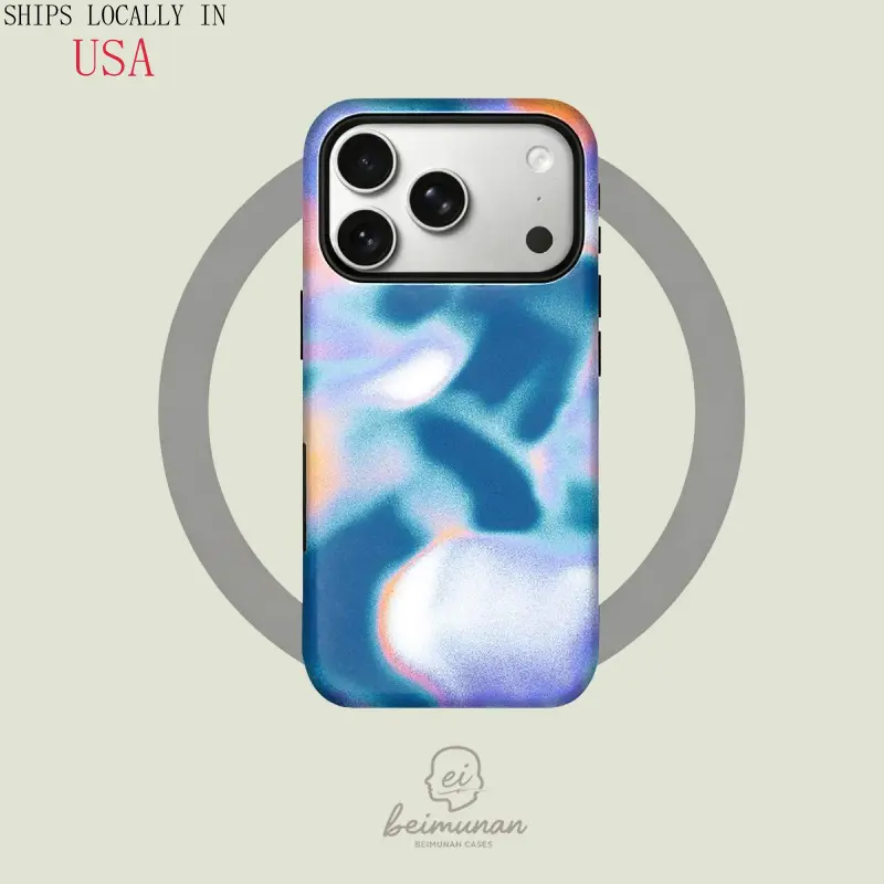 [MagSafe Case]This durable 2-in-1 phone case features a blue-purple watercolor-style abstract swirling fluid art pattern and is compatible with MagSafe. It works with iPhone 17/16/15/14/13/12/11 Pro Max/Plus/Pro. A simple and stylish design, it makes