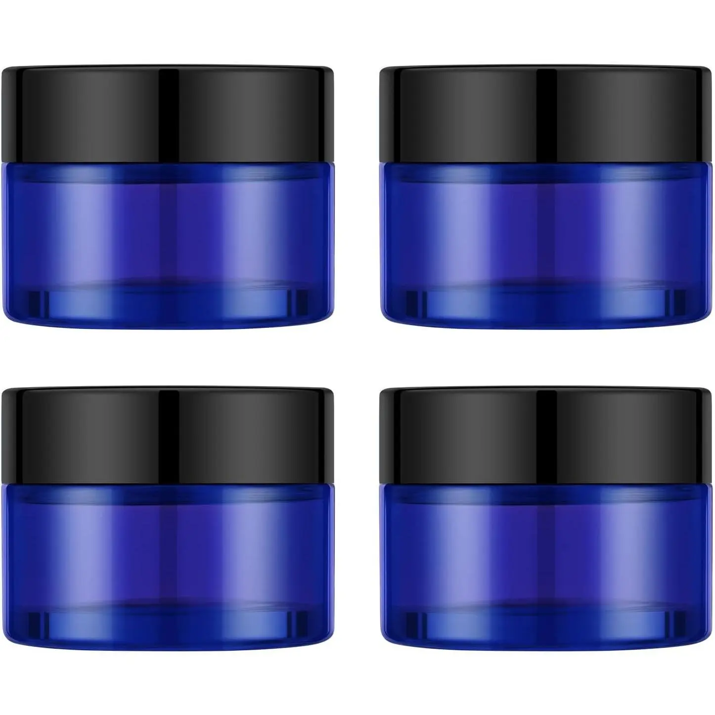 4 Pack 1oz  Glass Jars with , Blue Glass Jars with  & Stickers,  Empty Round makeup container for , Lotion, Makeup