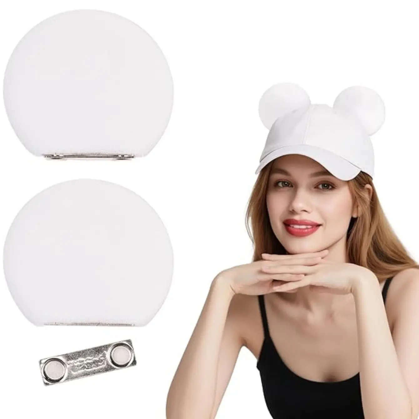 Magnetic Mouse Ears for Hats, Unisex Detachable Design, Includes Extra Magnets, Fits Baseball Caps, Fisherman Hats, Etc