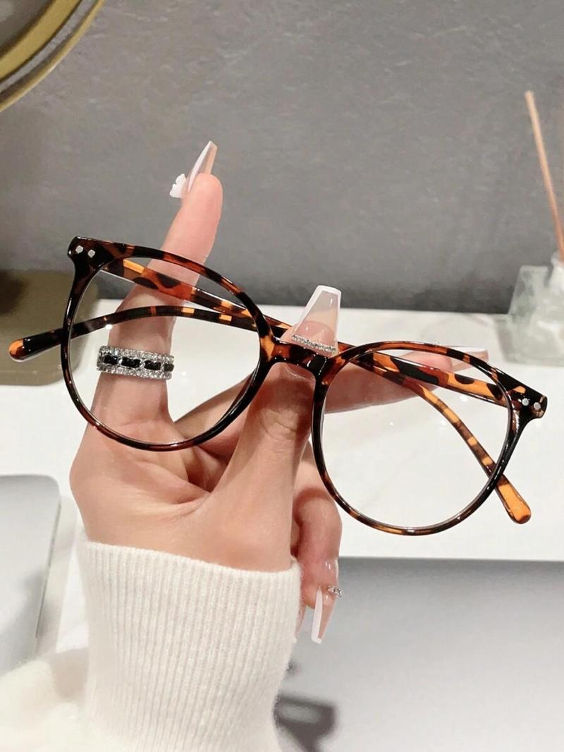 Women's Round Frame Anti-Blue Light Fashion Glasses, Anti Eyestrain Eyewear, Daily Wear Transparent Eyewear Accessories, Polycarbonate Material, Cute Style