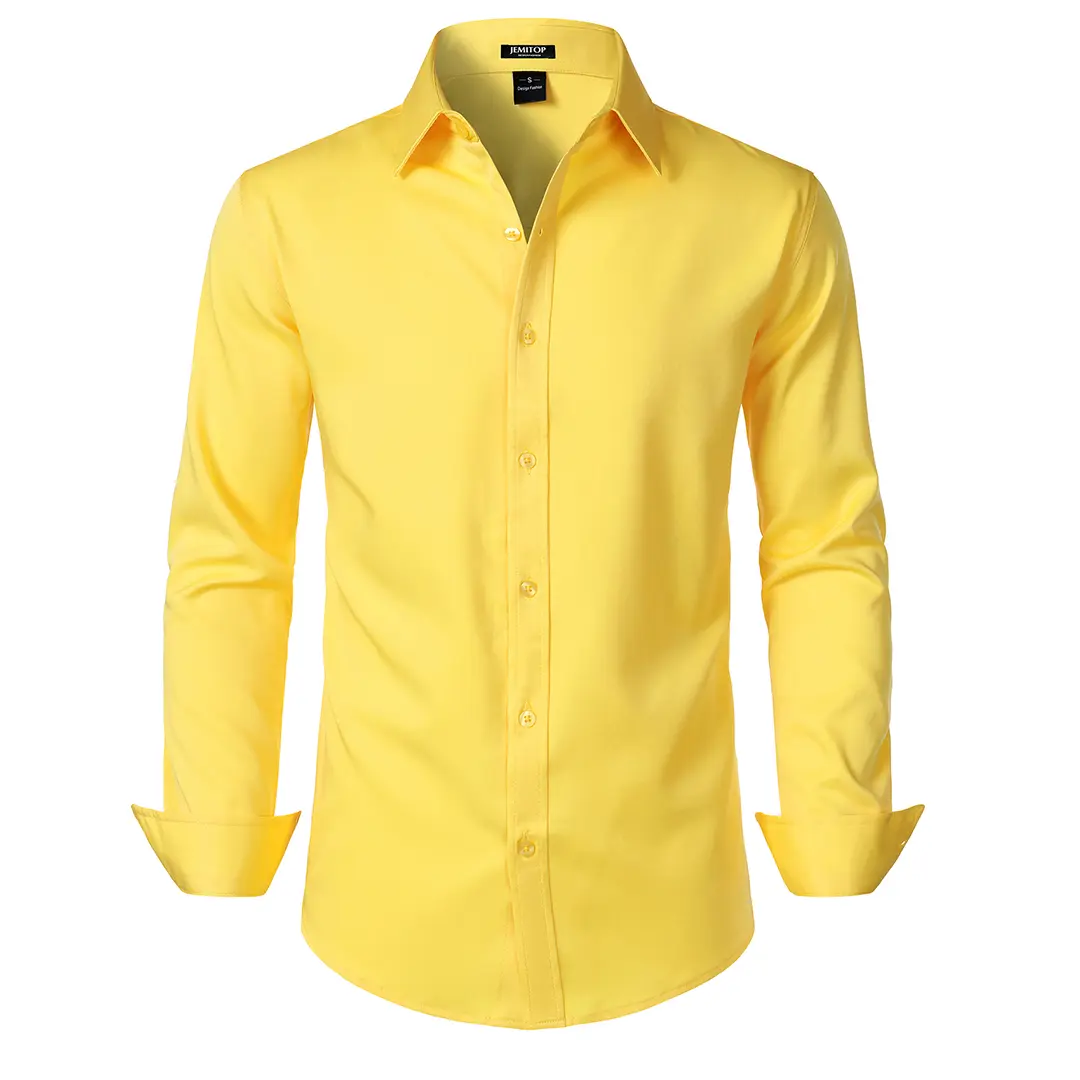 JEMITOP Mens Stretch Dress Shirt Wrinkle-Free Soft Long Sleeve Button Down for Business Casual Wedding