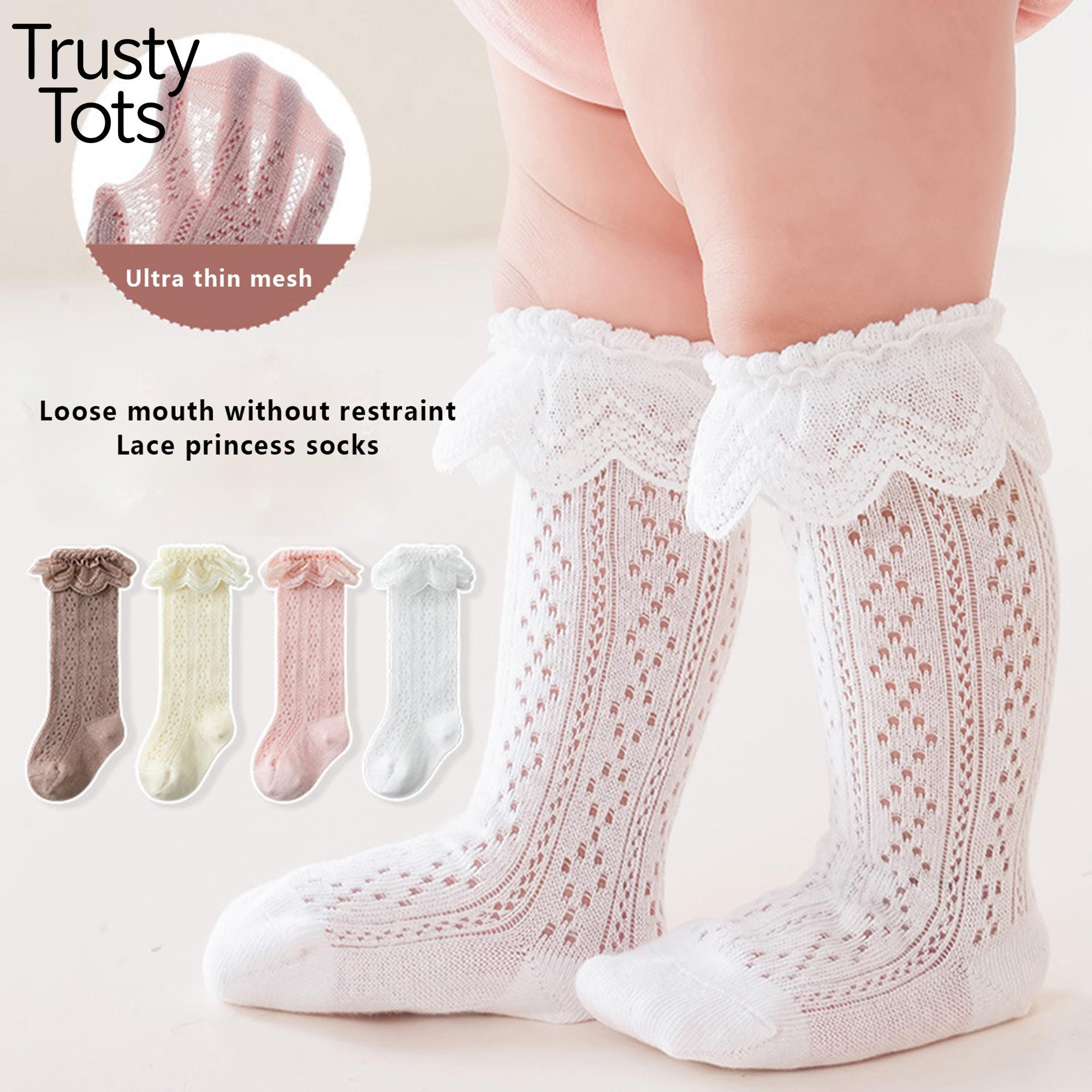 Trusty Tots  Toddler Girls Knee High Socks Summer Breathable Knit Lace Ruffle Princess Socks for Party, Wedding, Photography Unisex Earth Tone Knit Baby Stocking / Tights Baby Leggings
