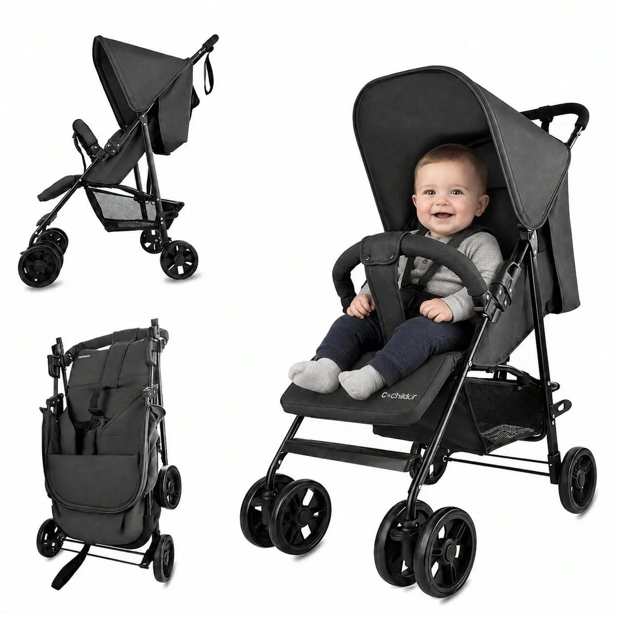 COCHILDOR Lightweight Baby Stroller, Foldable Compact Infant Toddler Pushchair with Adjustable Canopy, Safety Harness and Storage Basket, Portable Stroller for Everyday Travel jogger
