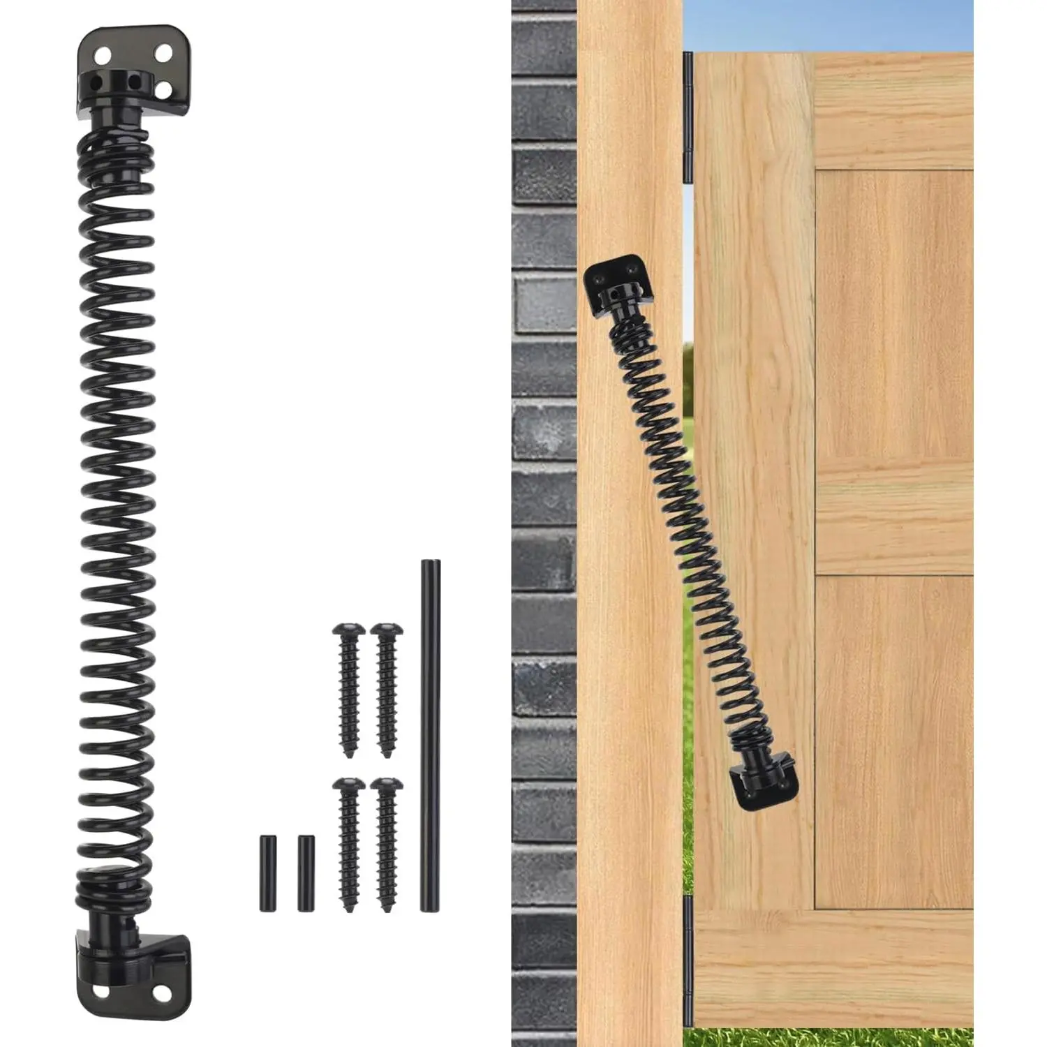 14" Gate Spring Self Closing Heavy Duty Door Springs to Close Door, Adjustable Tensioner Automatic Gate Closure, Gate Spring for Wooden Gate, Vinyl Fence, Steel Door(Black, 1 Pack)