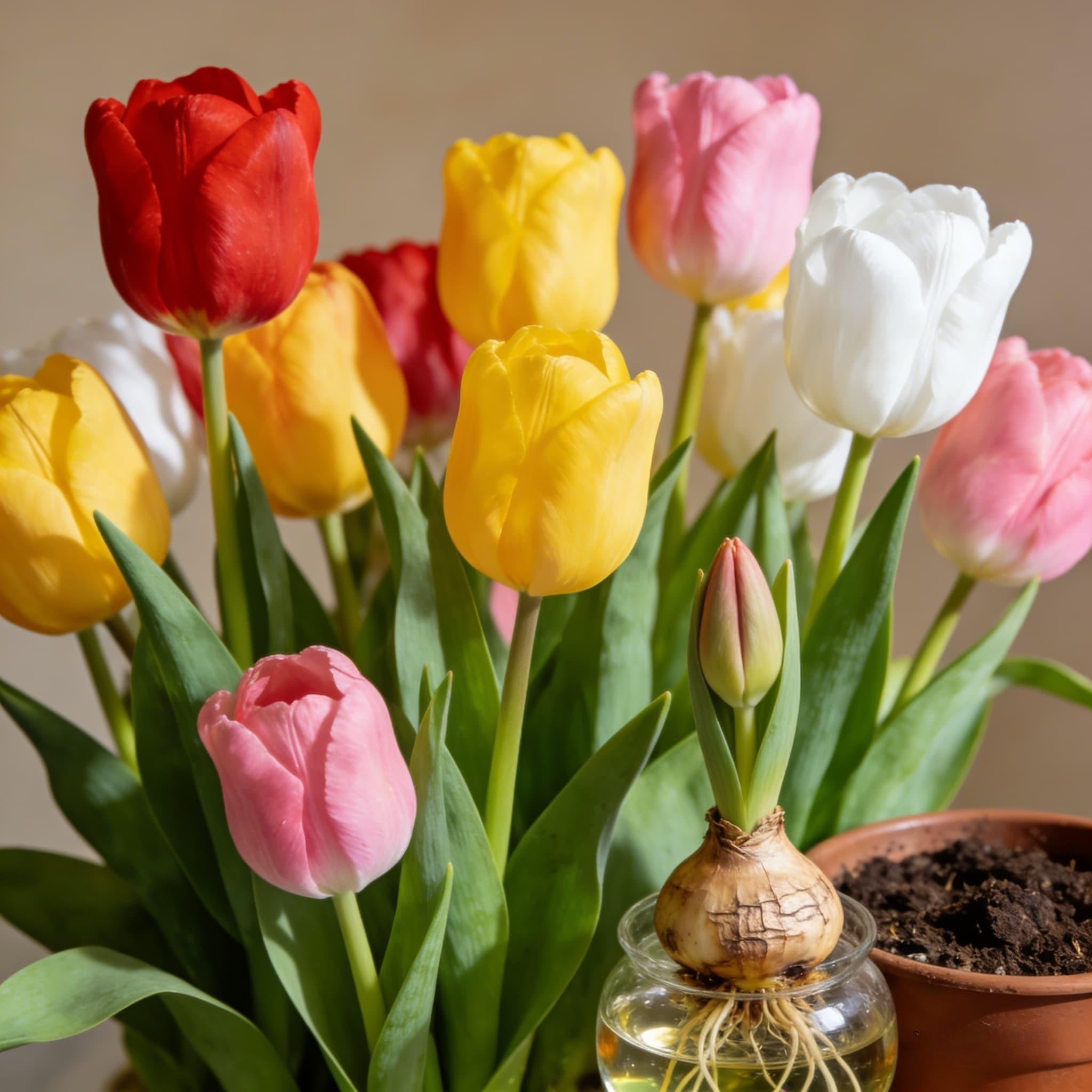 Random color tulip bulbs, suitable for hydroponics or soil cultivation, easy to care for, even beginners can easily grow.
