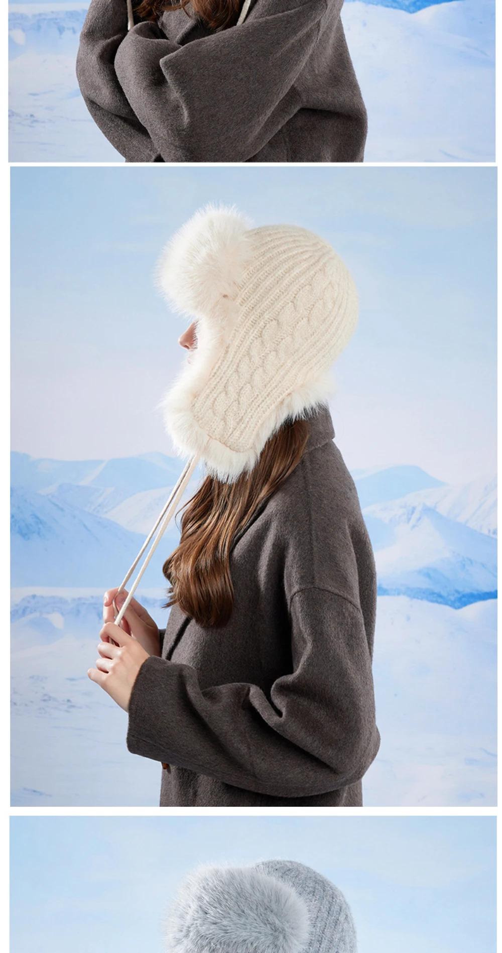 HT4895 Russian Hat New Thick Warm Fluffy Fur Hat Knitted Snow Ski Trapper Earflap Cap Women Winter Hat Ushanka Female Bomber Hat