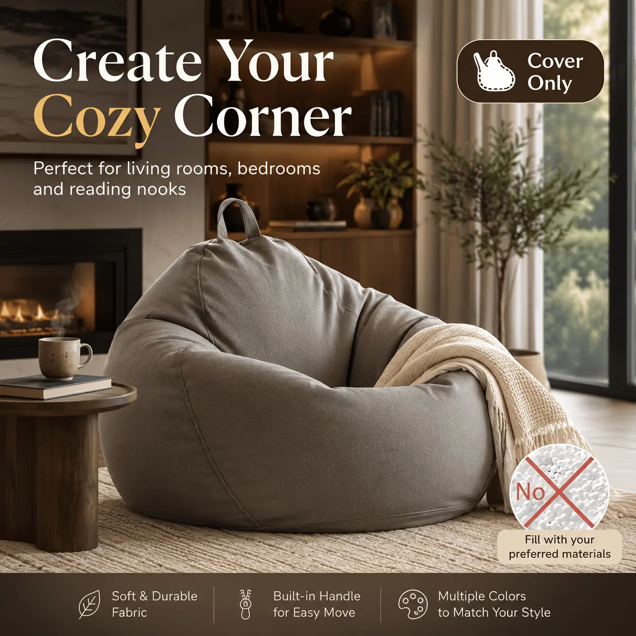 (No Built-In Filling) 9 Colors Available Sofa Bean Bag |   Upgraded Material, Comfortable And Soft Bean Bag Chair Sofa Cover, Easy to Fill, Space-Saving Design, Suitable for Camping And Home Decor.No Built-In Filling Included.Bean Bag Sofa