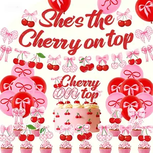 Fruit Cherry Theme Party Decorations,She's The Cherry On Top Summer Banner,Set for Birthday Baby Shower Wedding Bridal Shower,Cherries Party Supplies Include Cake Topper Latex Balloons