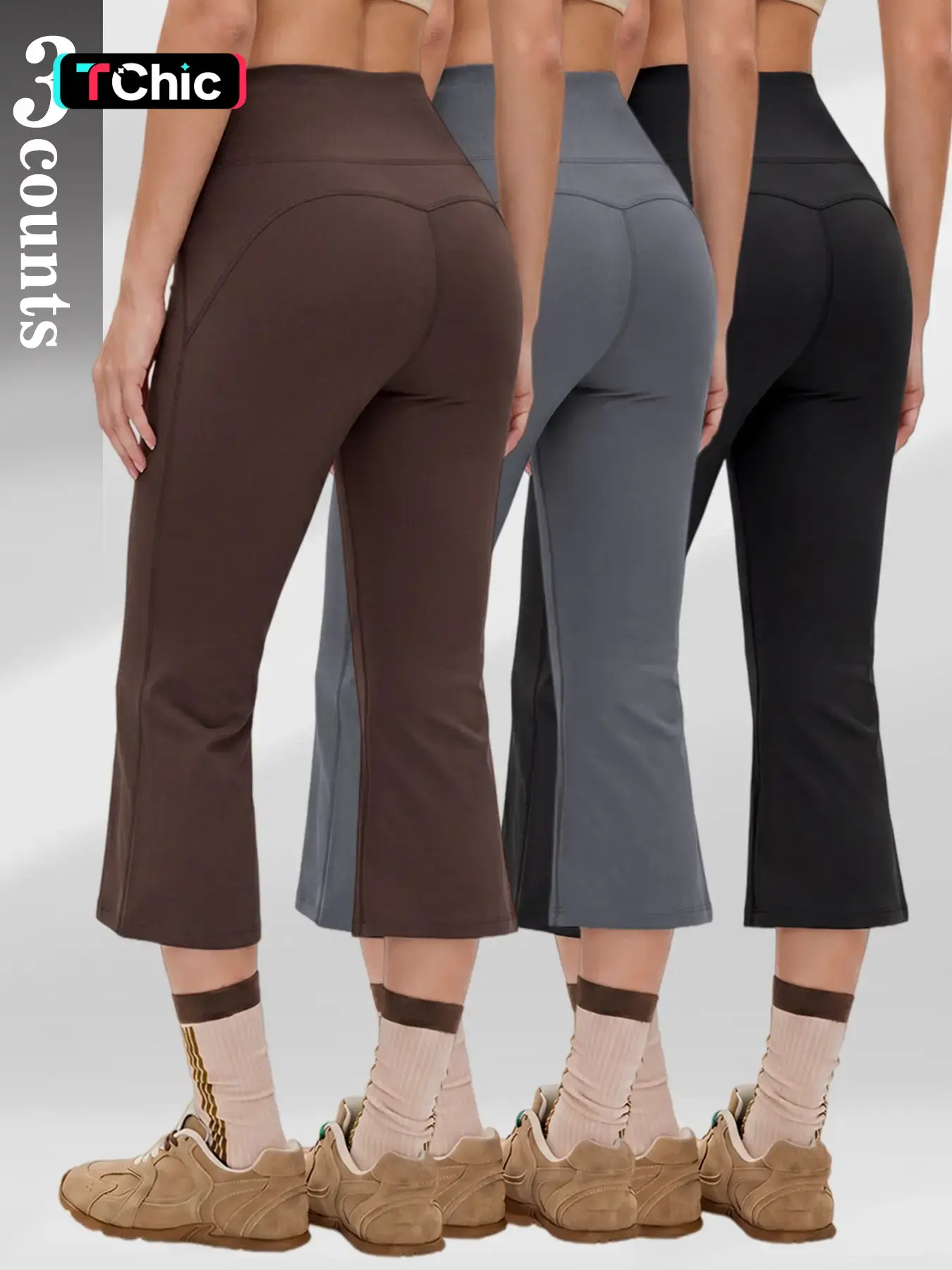 High-Waisted Micro Flare Capri Yoga Pants for Women, Tummy Control, High Elasticity, Sporty Style, Suitable for Yoga, Fitness, Daily Wear