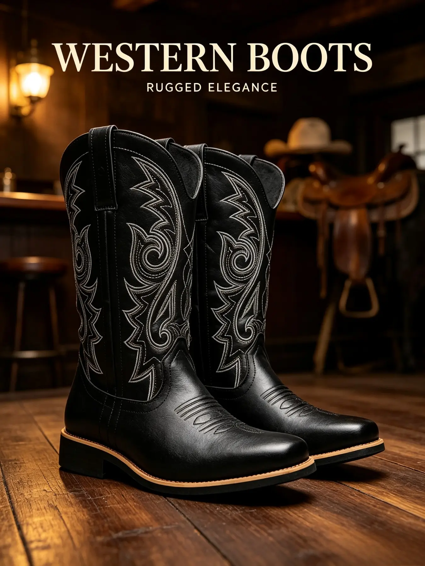 Men's Retro High Top Western Cowboy Boots, Elegant Embroidered Square Toe, PU Leather, Ethnic Pattern, Tribal Boots, Casual Outdoor Work Boots