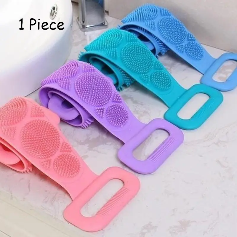 Silicone Body Scrubber & Back Brush, Body Care Tool ｜ Long Double-Sided Bath Shower Brush for Exfoliating, Deep Cleansing, Massage ｜ 60cm Ergonomic Handle, Non-Slip Grip, Purple