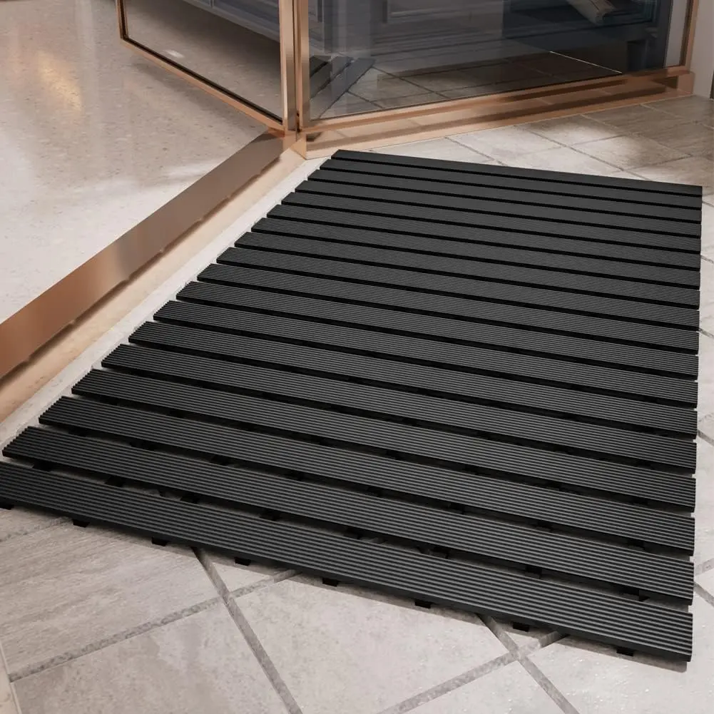 Shower-Mat Non Slip,  Heavy Duty Bathtub-Mat Curlable Quick Drain Sturdy Bath Tub Mat Without Suction Cups for Indoor Outdoor Use 17x26 Inch Black