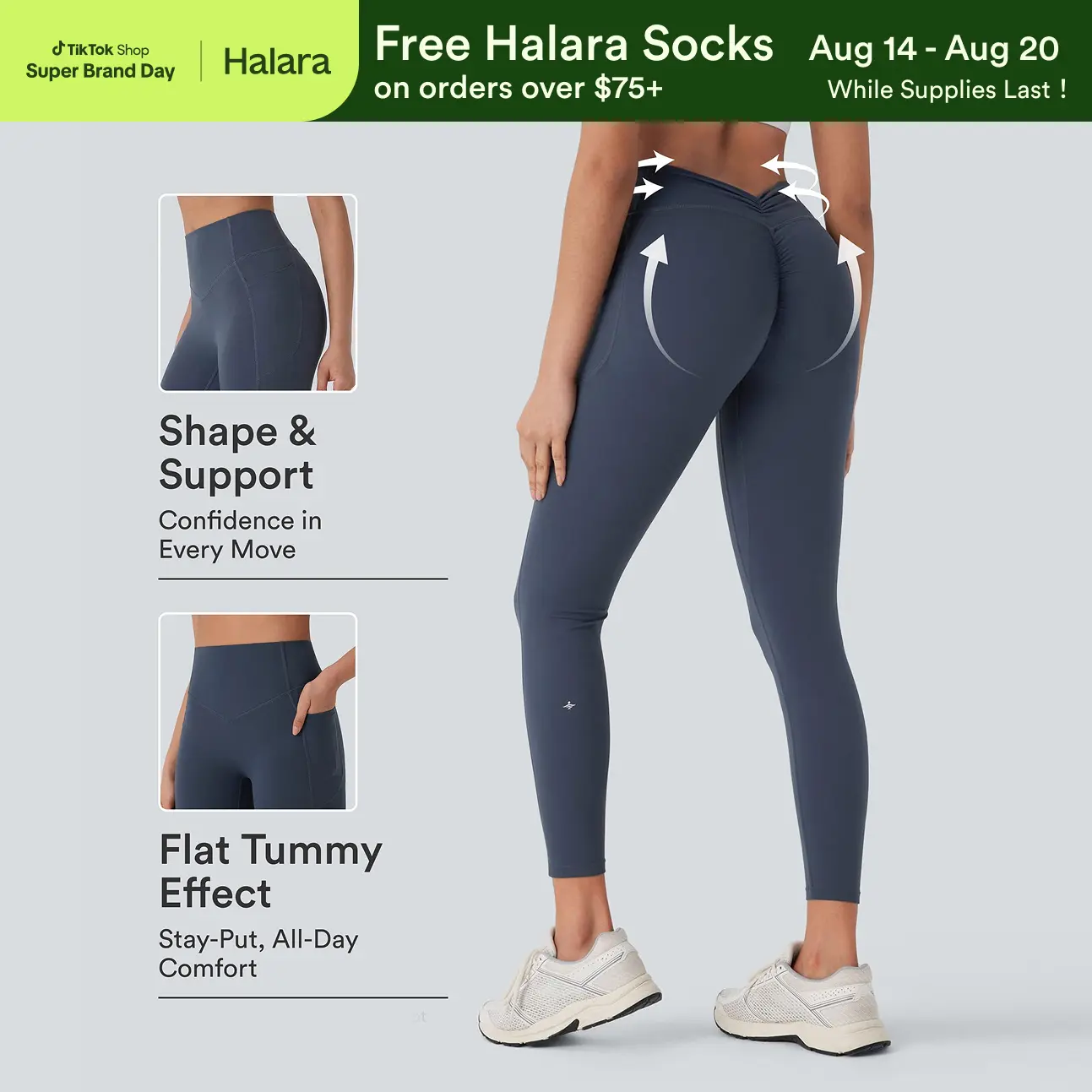 Halara UltraSculpt™ High Waisted Tummy Control Butt Lifting Ruched Pocket Shaping Yoga Leggings