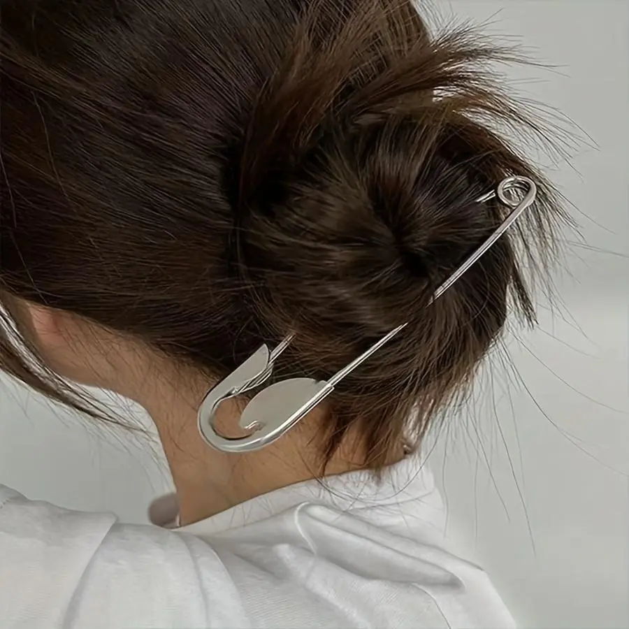 Minimalist Bright Silvery Metal/1pc Oversized Safety Pin Scarf Shawl Safety Buckle Brooch/Curtain Jewelry Brooch Hairpin Hair Additions/Suitable for Daily Wear, Multi-Purpose