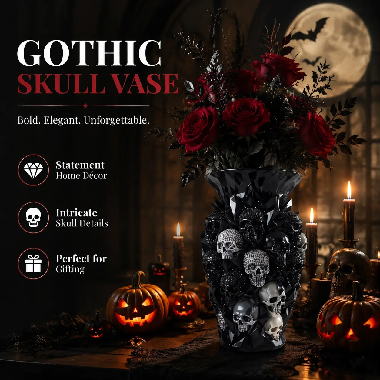 Gothic Resin Material Flower Pot, Skeleton Pot Decor, Decorative Vase for Halloween and Christmas, Indoor Outdoor Flowerpots for Home Garden Use, Skull Design Outdoor Planter-YY2