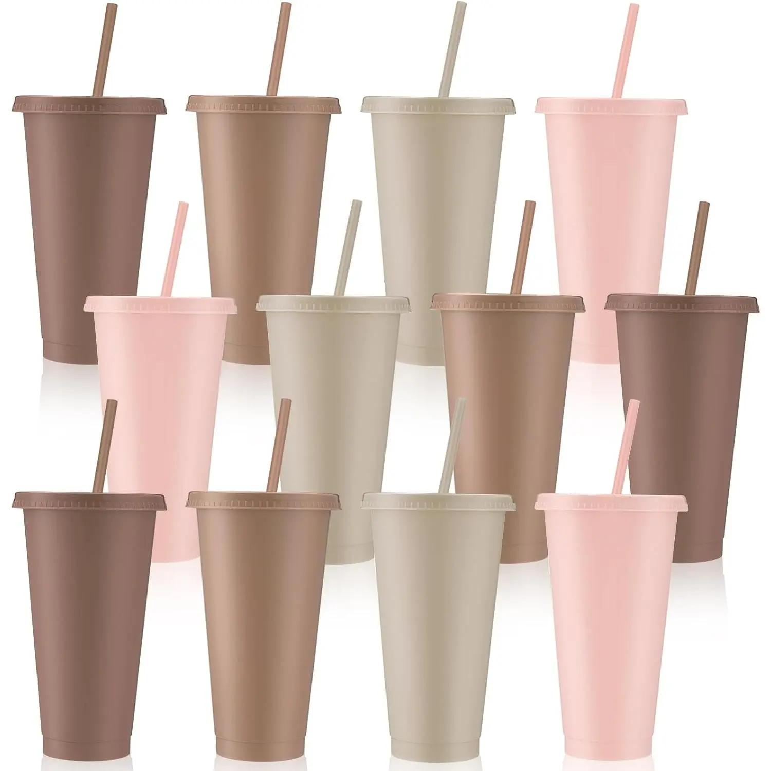 12 count Boho Plastic Cups with  and Straws 24 oz  Tumbler Large Travel Mug Cup Coffee Beverage Drinks Party Supplies for Wedding Bridal  Shower Birthday