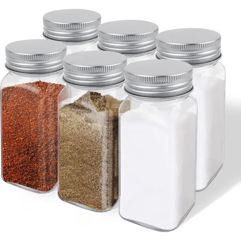 6 Pack 4oz Square Glass Spice Bottles with Shaker Lids, 120ml Airtight Empty Spice Containers, Clear Seasoning Storage Jars for Salt, Pepper, Spices, Home Kitchen and Restaurant Organization