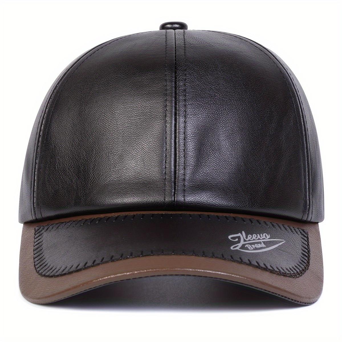 [Cozy Comfort] Men's Adjustable Faux Leather Baseball Cap - Warm, Casual Outdoor Hat for Fall and Winter, Ideal for Travel and Beach Parties, Beach Party Accessory | Casual Baseball Cap | Subtle Stitching Detail, Beach Hat