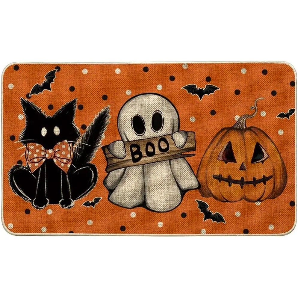Ghost Boo Halloween Doormat - Low-Profile Anti-Slip Traction Doormat, Spooky Entryway Decor Rug for Indoor, Outdoor Use, Anti-Slip Traction Doormats