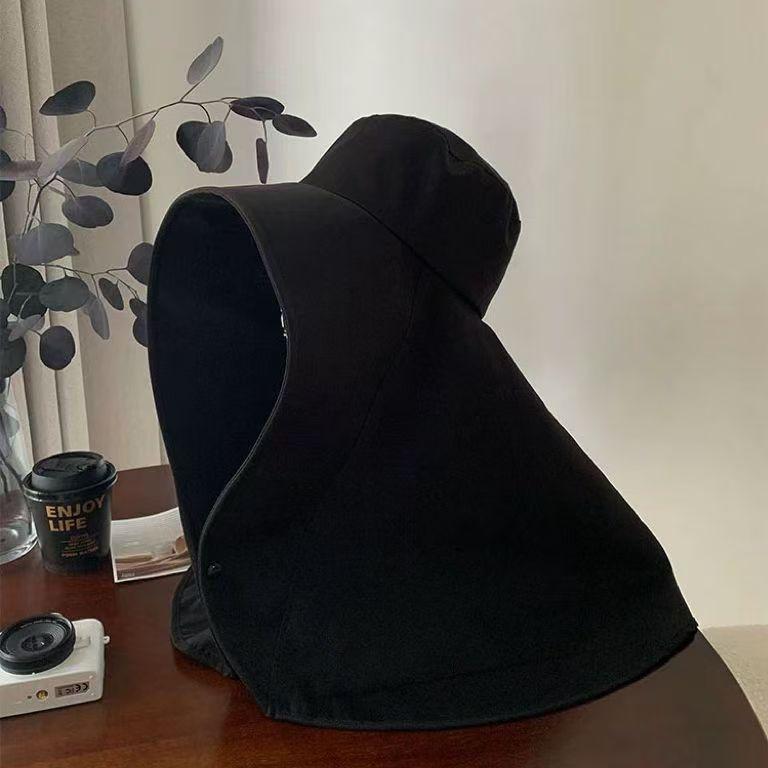 Full face sun protection large brim shawl sun hat neck protection integrated UV protection bucket hat show ponytail