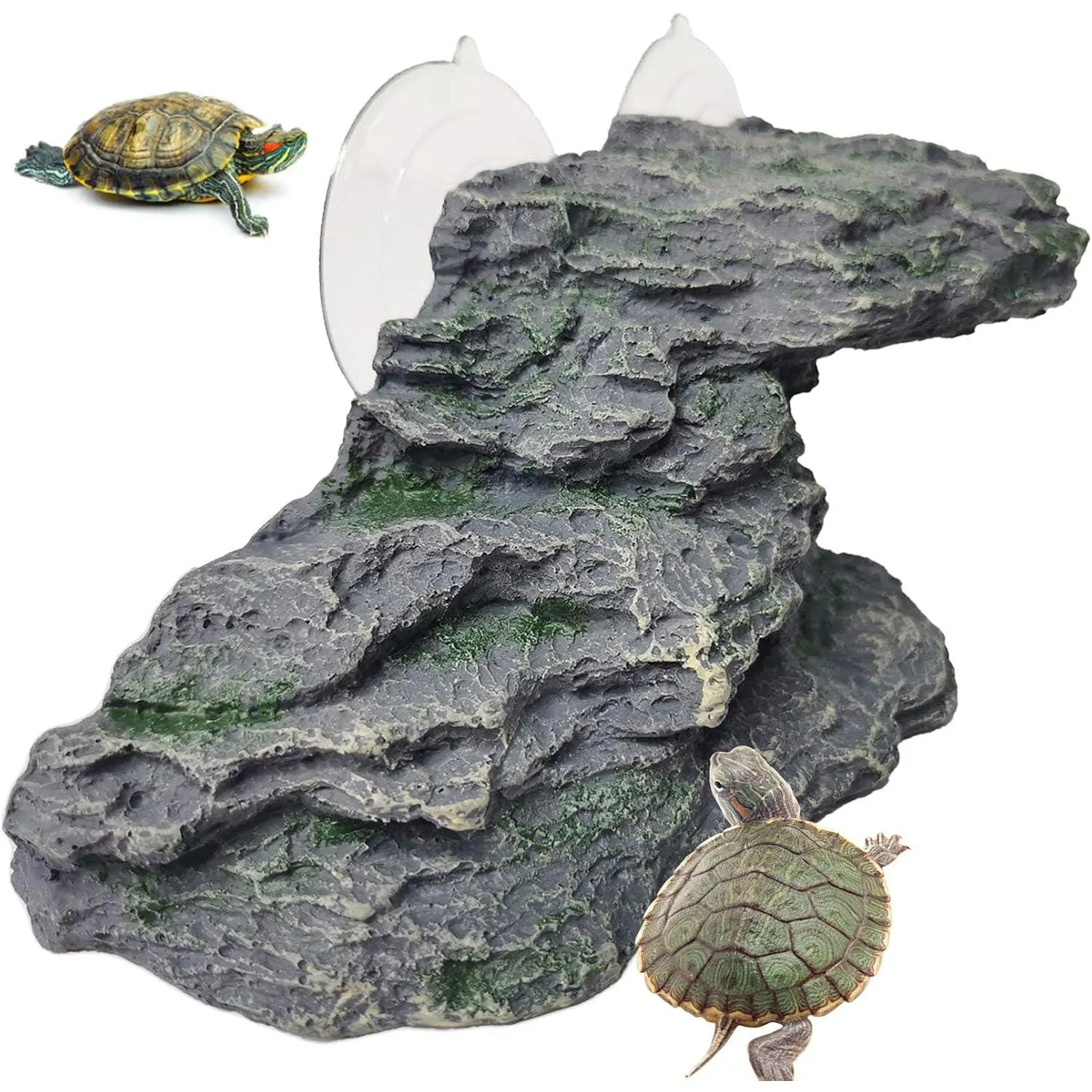Shale Turtle Basking Platform with Ramp, Stone Rest Dock Aquarium Decoration for Tortoise Frog Newt Reptiles