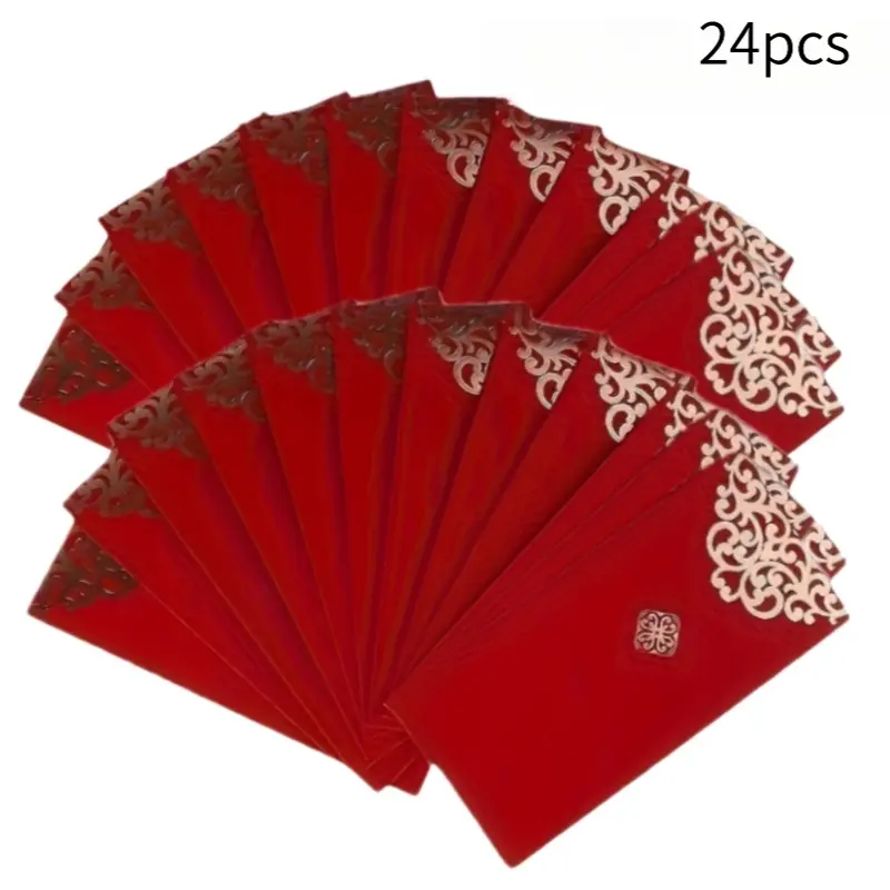 24Pcs High-Quality Golden Floral Pattern Red Envelopes, Ideal for Christmas, New Year and Special Occasions, Perfect Cash & Good Fortune Gift Holders, Xmas Gift Pouch