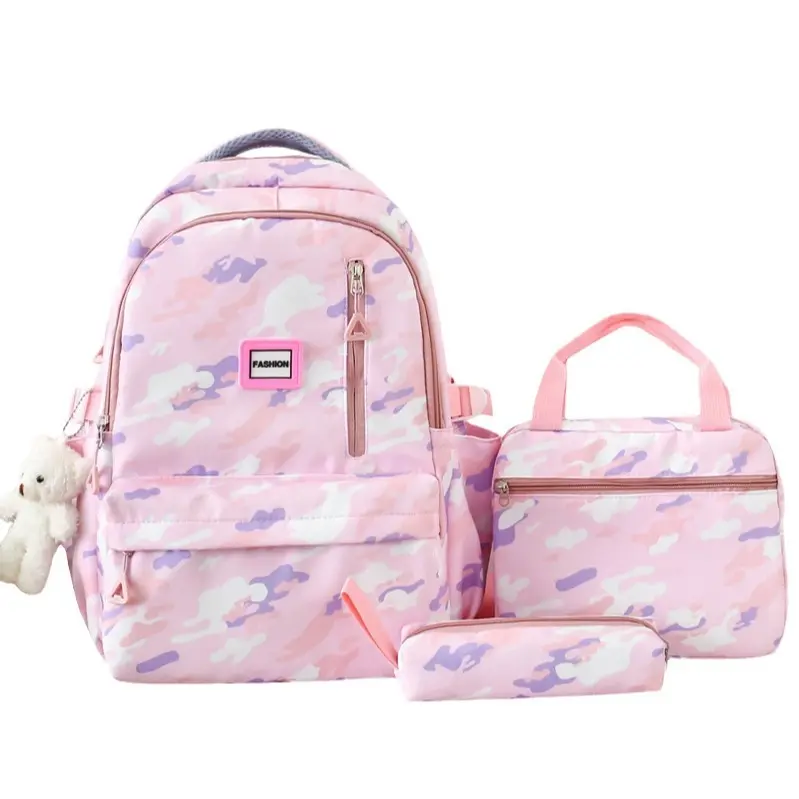Lekesky 3-Piece Cute Backpack Set for Girls – Lightweight Waterproof Double-Layer Campus Bag with Lunch Box & Pencil Case, Large Capacity Durable Bookbag for Elementary & Middle School