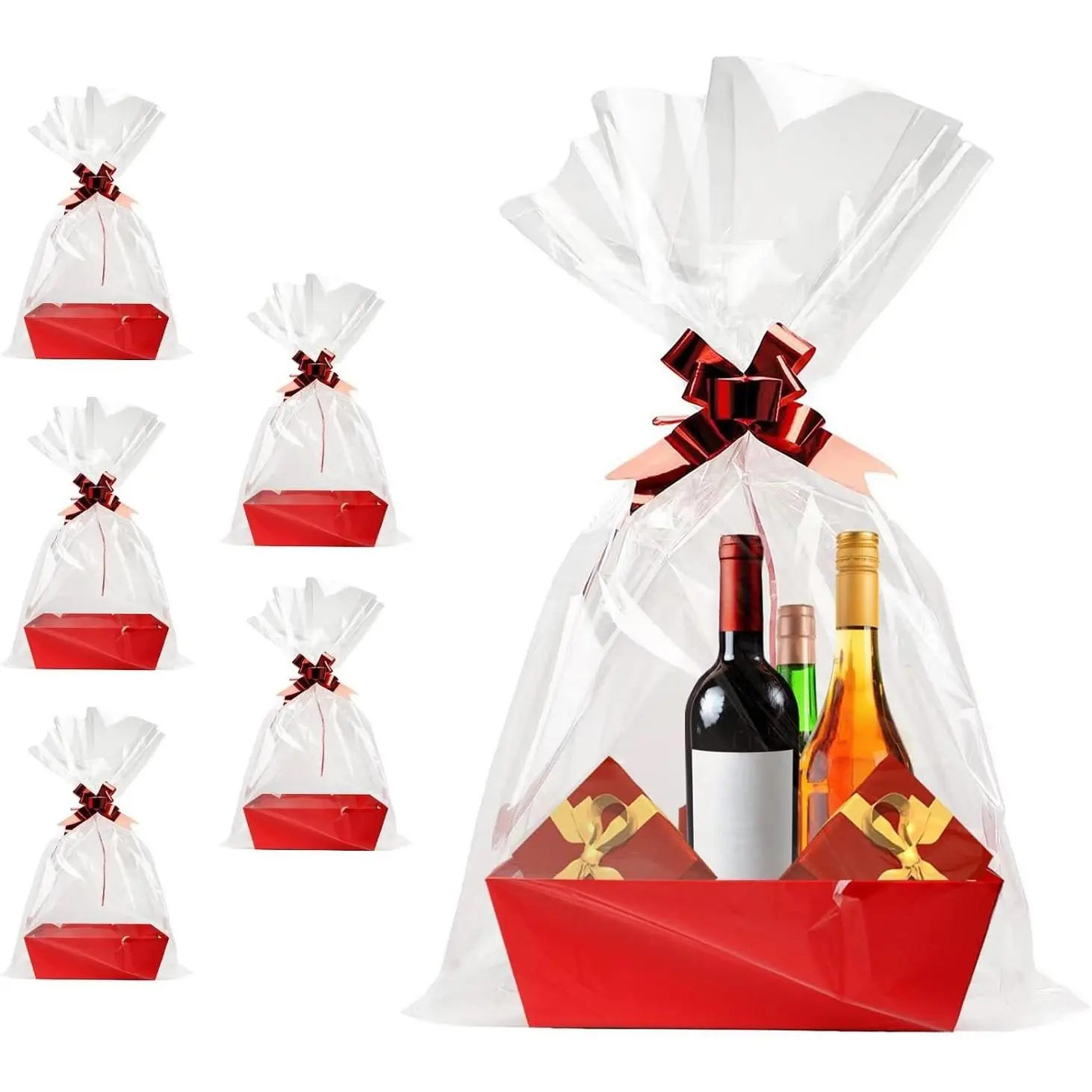 Basket For Gifts Empty, 5 Pack Sturdy Empty  Basket Kit With Handles, Red Cardboard Empty Gifts Baskets To Fill Bulk For Holiday, Birthday, Christmas, Valentines Day And Any Occasion