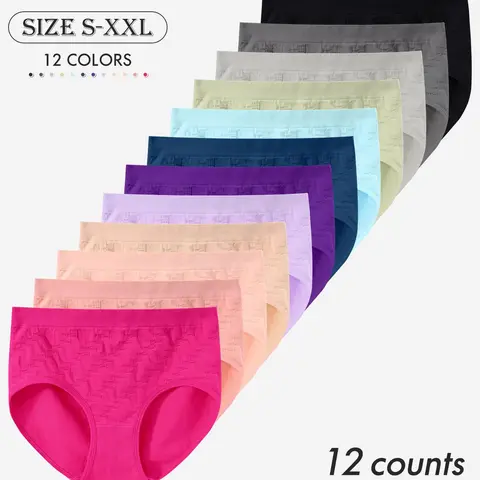 Women's Seamless Briefs, Breathable Mid-Waist Triangle Fitted Panties, 4/6/12/16 Pcs Pack, Casual Plain Design, All Seasons Comfort, Breathable Seamless Panty, Elastic Underwear, Fitted Underwear #GLOBAL PICKS