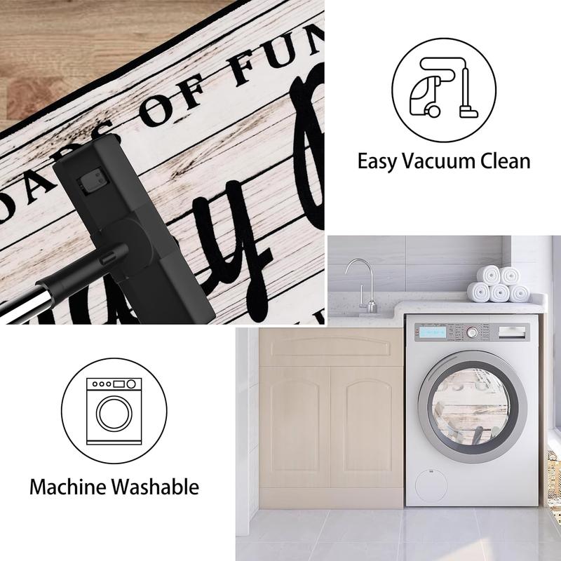 Farmhouse Laundry Room Rug Runner 16"X48" 18"X60" Non Slip Laundry Rugs for Laundry Room Decor Bordered Design Washable Runner Rugs for Kitchen Floor Laundry Room Bathroom Hallway Entryway Area Rugs-White Black
