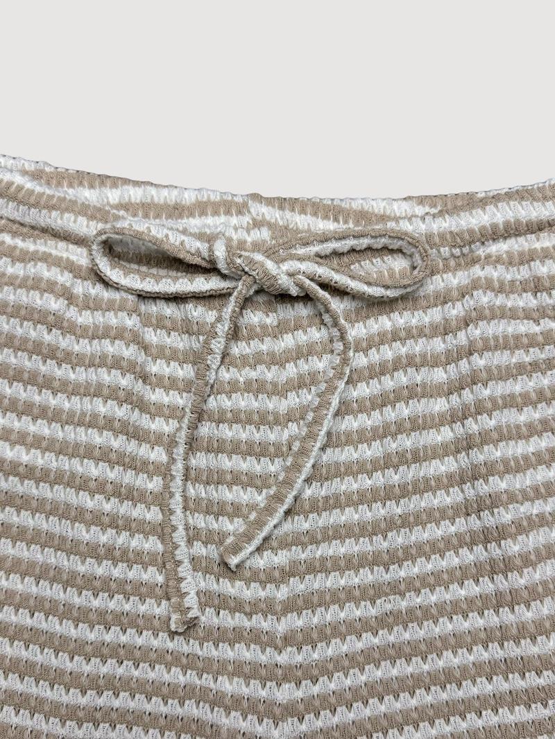 Women's Summer Knitted Striped Drawstring Pocket Casual Loose Wide Leg Pants, Perfect for Daily Wear and Vacations