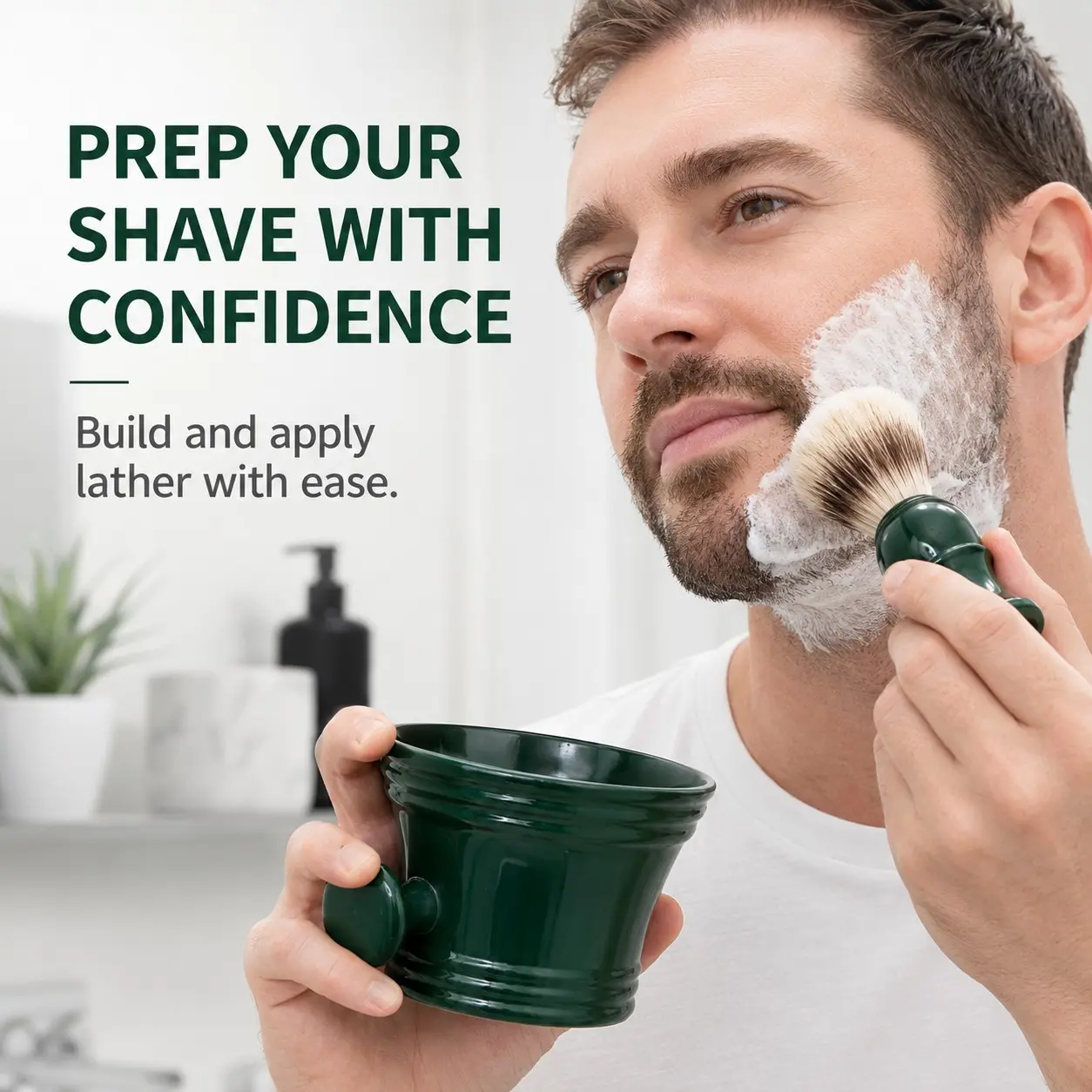 2-Piece Shaving Brush and Bowl Set for Men, Wet Shave Lather Kit with Side-Handle Bowl for Shaving Soap, Cream and Beard Grooming