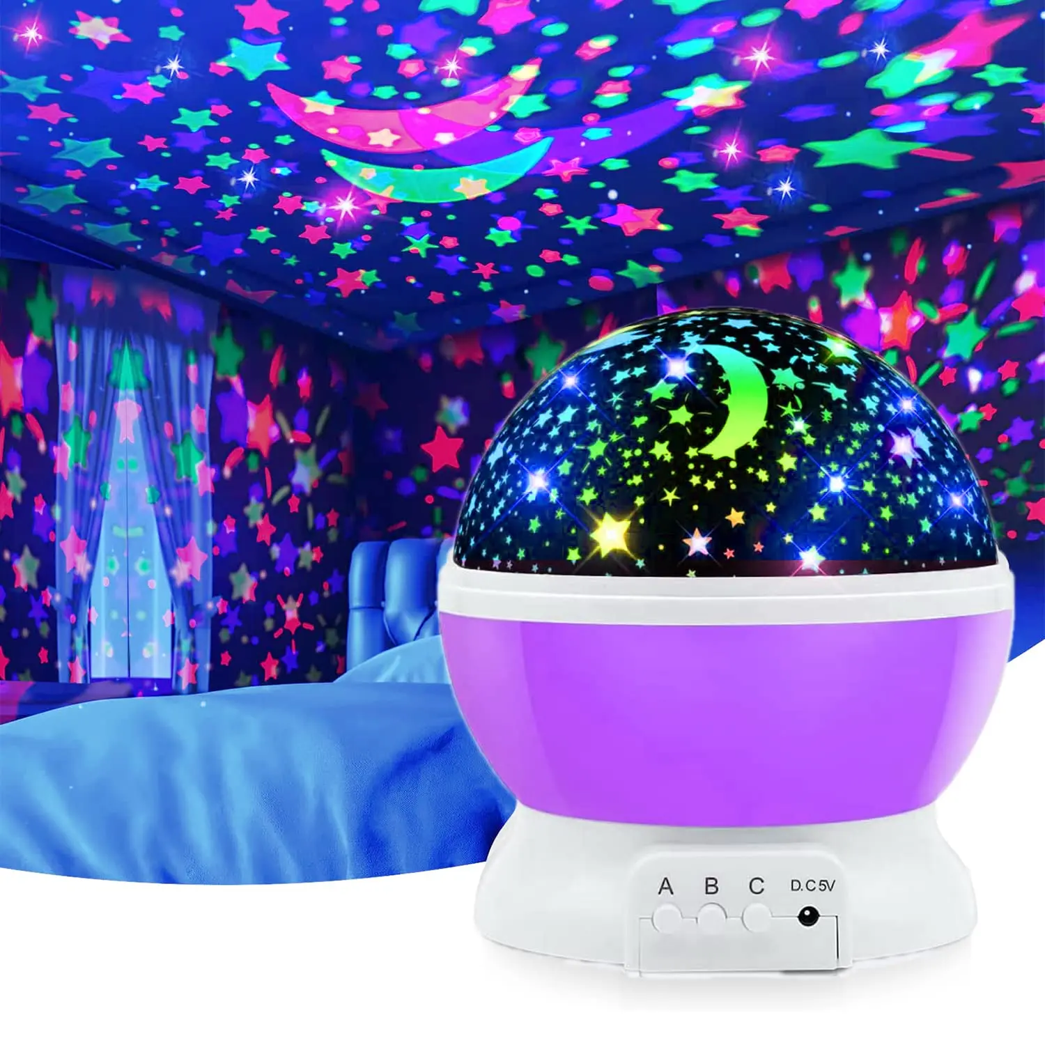 Night Light for Kids, Kids Night Light Nebula 360 Degree Rotation - 4 LED Bulbs 12 Light Color Star Projector Changing with USB Cable, Romantic Gifts for Men Women Children