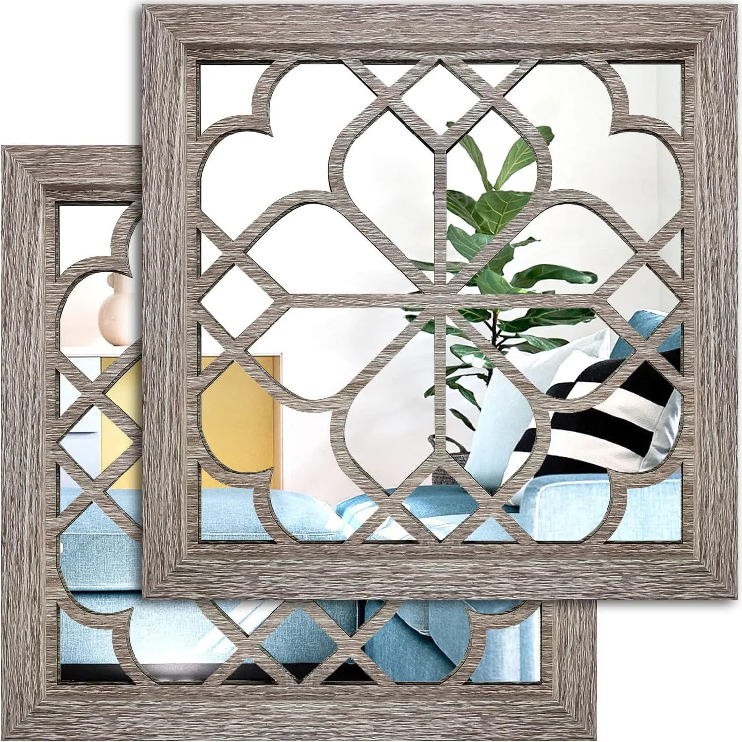 Set of 2  Square True Mirrors, Style Barn  Wall Decor, Accent Mirrors for Bathroom Renovation,Bedrooms,Living Rooms (12”x12”)