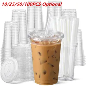24-oz Plastic Cup with Lid and Straw, Transparent Reusable Iced Coffee Tumbler, Durable BPA-Free Drinkware for Cold Beverages