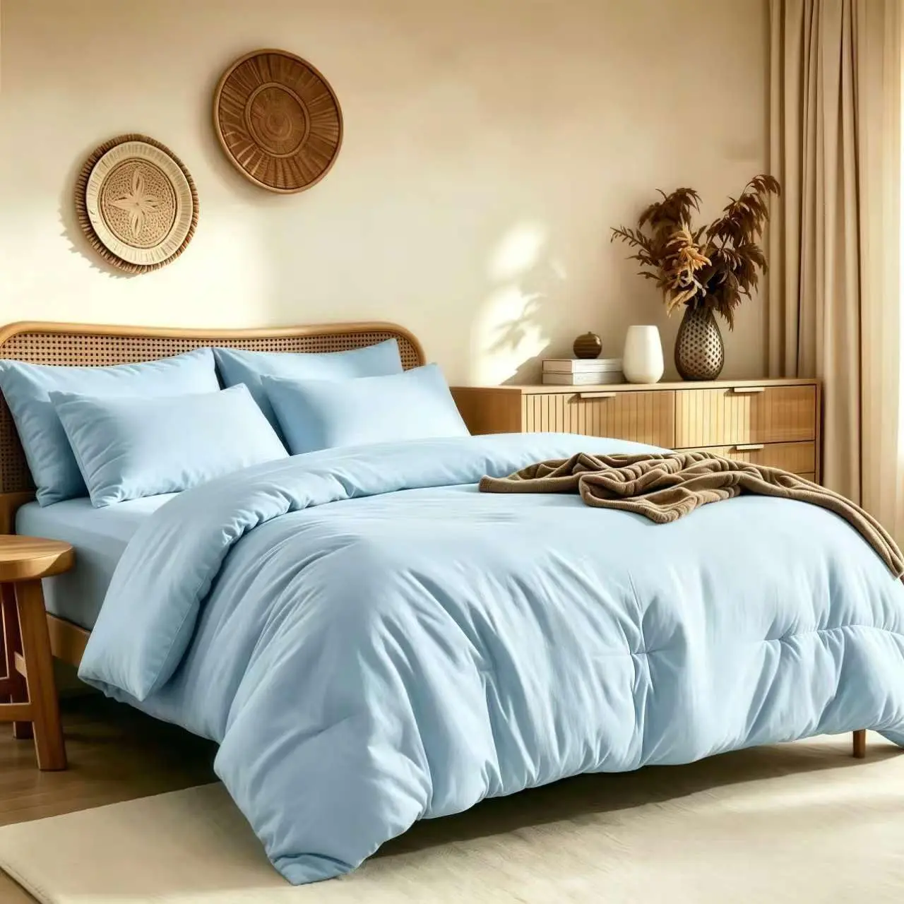 Queen Comforter Set Prewashed Lightweight Quilted Bedding for All Season| 3PCS Sky Blue Breathable Down Alternative Bedding Set with 1 Comforter (90"x90") and 2 Soft Pillowcases