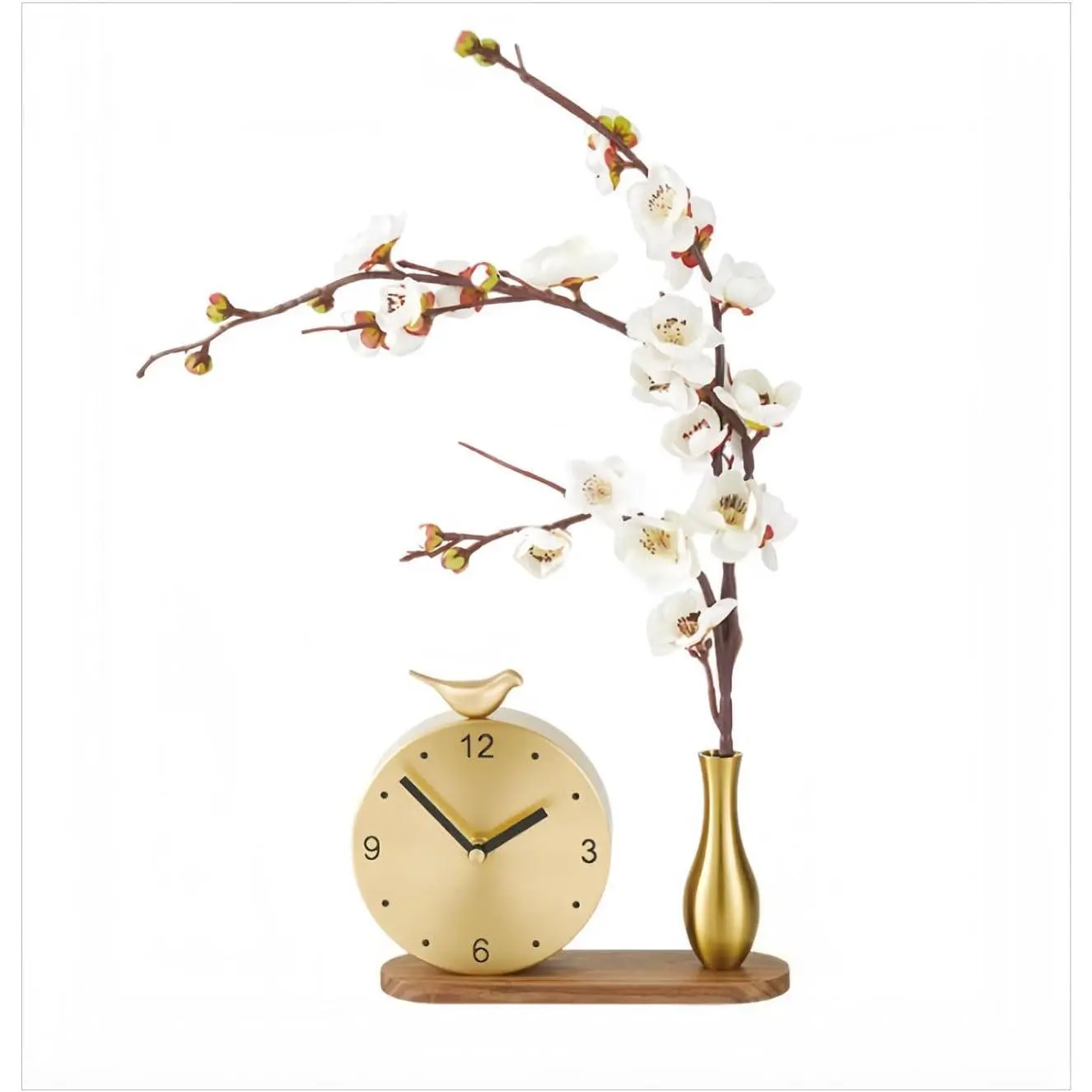 Brass Mantel Clock - Elegant Silent Table Clock with Flower Design, Vintage Home Decor for Living Room, Luxury Solid Brass Decorative Clock