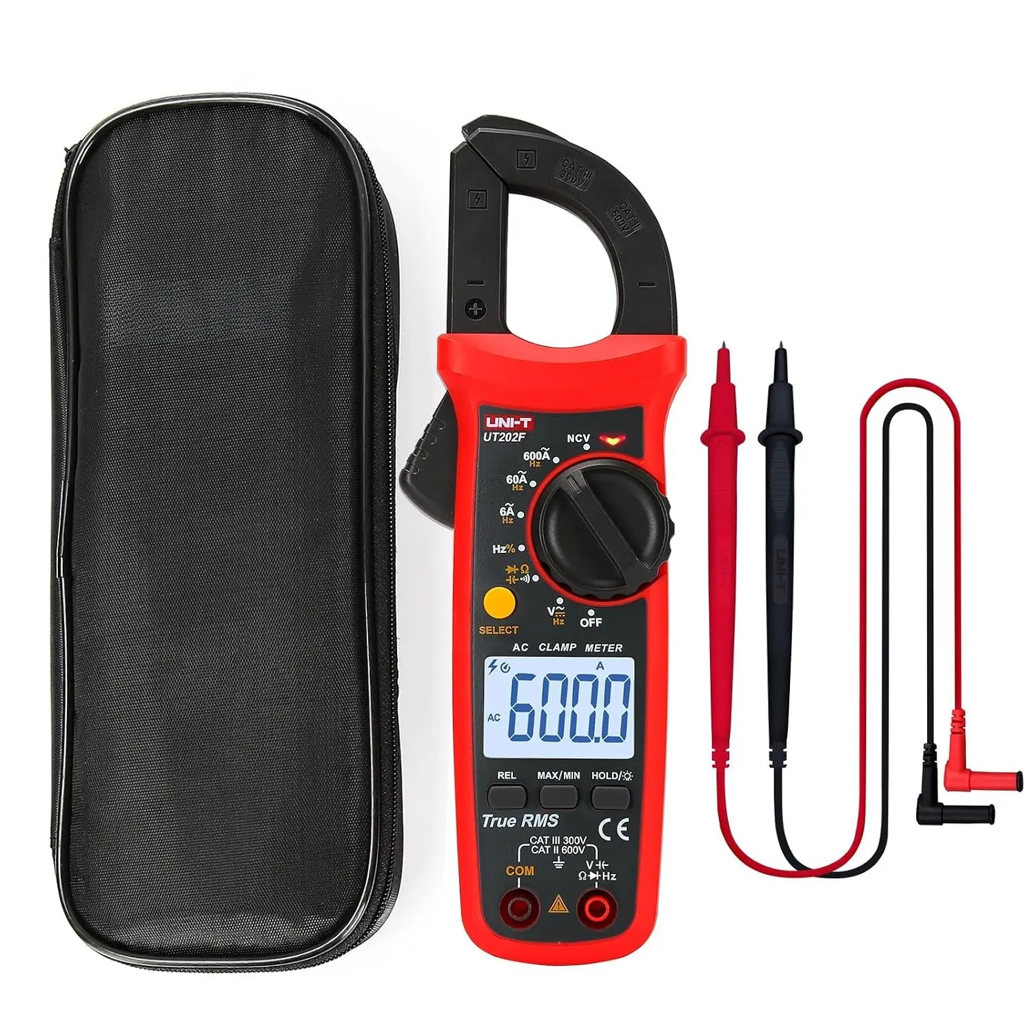UT202F Digital Clamp Meter AC Current TRMS  Ohm Amp Meter HVAC Clamp  Multimeter Auto Ranging 6000Counts AC Current Frequency NCV AC DC  Frequency Resistance Continuity Diode Tester