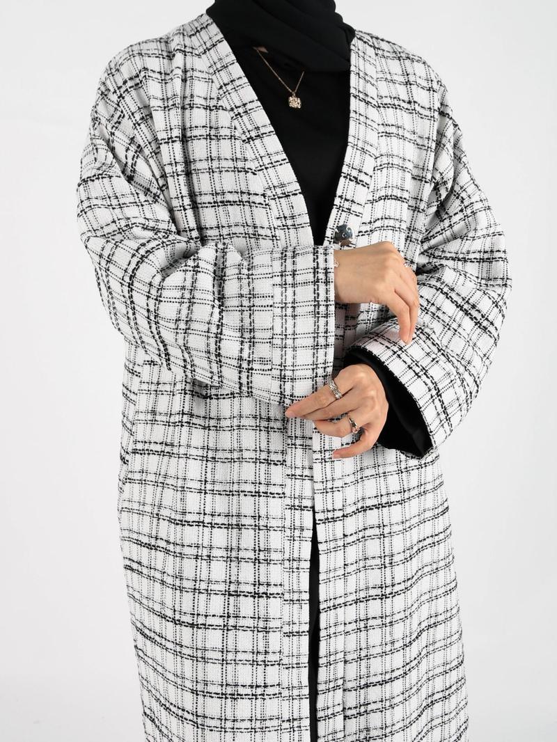 Women's Plaid Print Long Sleeve Coat, Elegant Loose Open Front Outerwear for Fall & Winter, Ladies Clothes for Daily Wear