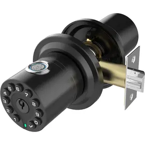Fingerprint Door Knob with Keypad and Key,  Biometric Digital Lock with Voice Navigation Programming, Combination Zinc  Handle for Interior Doors, Entry Gate,Bedrooms,Garage.