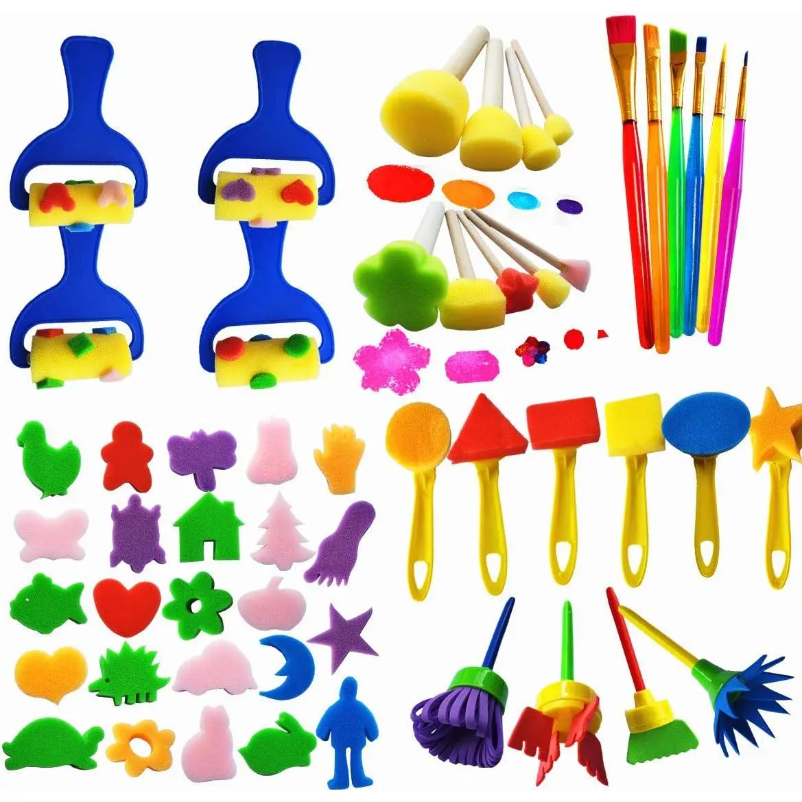 53 Pcs Paint Sponge Brush Sets, Kids Art Tool Kits, DIY Crafts Drawing Tools,Round Sponges,Color Randomlyfidget toys