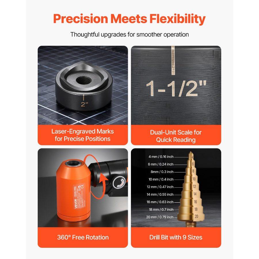 VEVOR Knockout Punch Set, 15 Ton Hydraulic Knockout Set, 1/2 to 4 KO Tool Kit Hole Making Tool, KO Tools Kit W/10 Dies for Metal Electrical Cabinets, Electrical Control Cabinets, Switch Cabinets