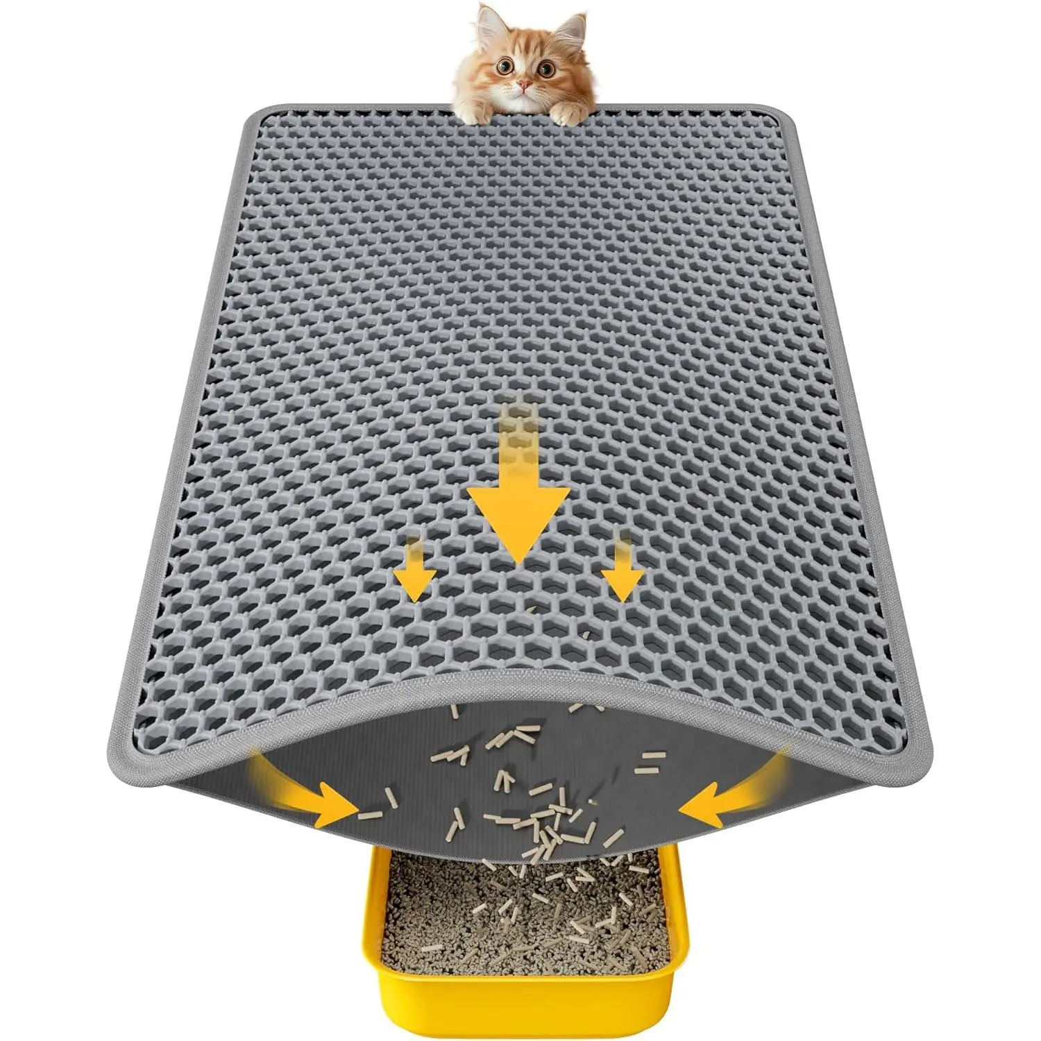 Gray Waterproof Cat Litter Mat with Non-Slip Backing, Easy-Clean Litter-Trapping Mat for Indoor Litter Boxes