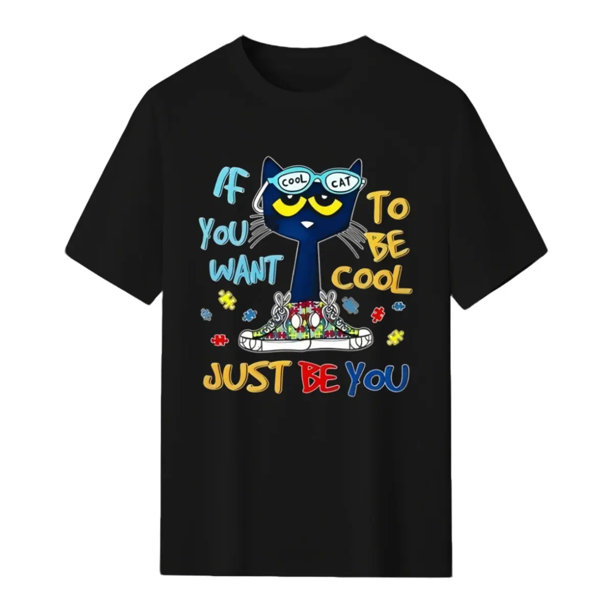 Stylish Classic Pete The Cat Graphic Tee, Unisex Crew Neck Short Sleeve Sports Top with Cute Cartoon Design, Relaxed Cut Casual Tshirt for Childhood Memory Gifts, Round Neck, Childhood Memories