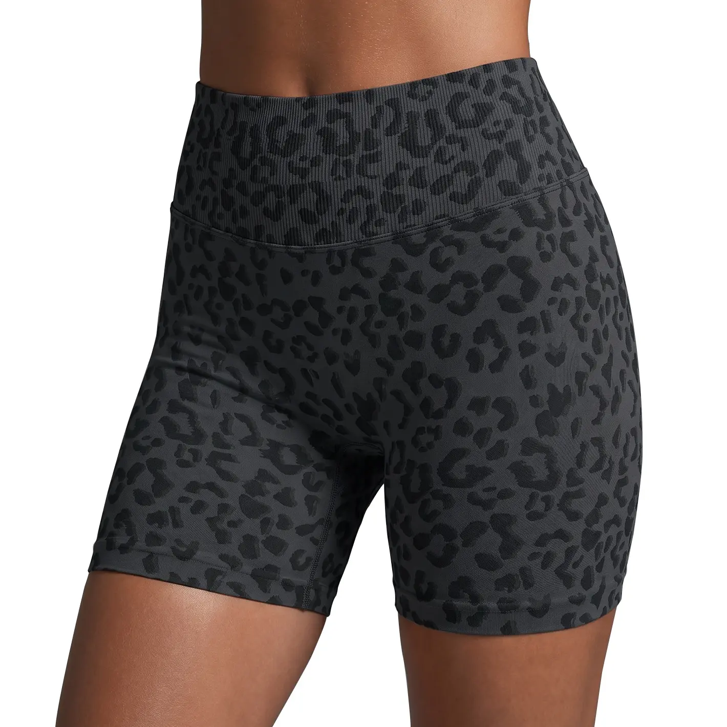 Women's High-Waist Butt-Lifting 3-Quarter 3D Leopard Print Sports Shorts, Ideal for Fitness, Running