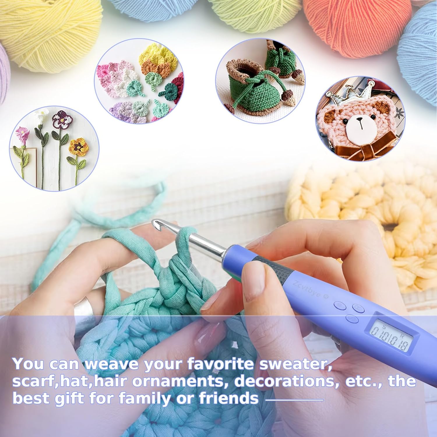 18 Size Lighted Crochet Hook Set, Counting Crochet Hook Set Digital for Stitch and Row Counter, Light up Crochet Hook Set with Case,  Crochet Hooks with 2 Levels Led (Blue, 18 Size)