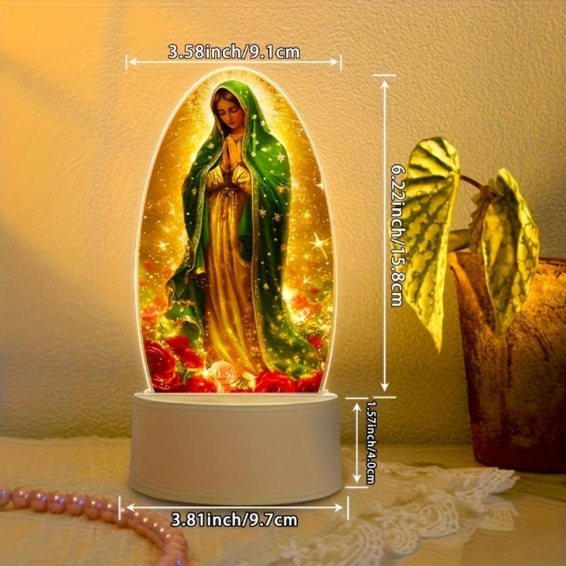 2026 New 1pc USB-Powered Prayer Lamp Golden Halo & Roses Design Warm White Acrylic LED Light Energy-Efficient Stable Base for Home Decor Baptism Spiritual Ambiance New Home Gift TikTokShop