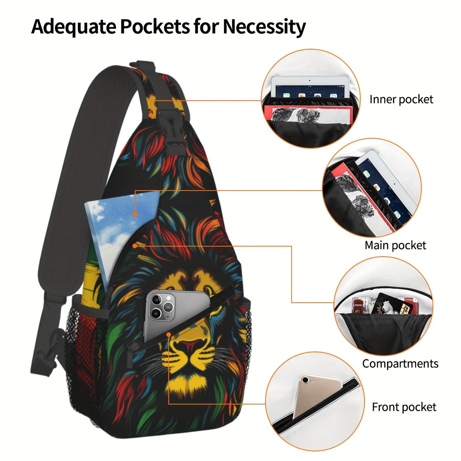 A Versatile Crossbody Chest Bag Suitable for Hiking, Featuring a Design Inspired by Jamaican Reggae Music with a Lion Motif. This Folding Backpack Boasts a Large Capacity And Is Both Fashionable And Durable, Making It Ideal for Shopping, Work